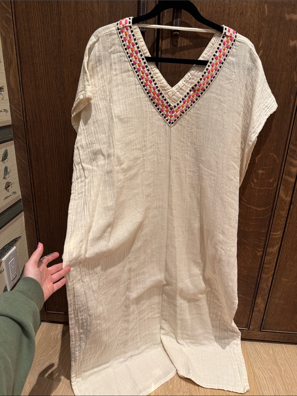 FRAE Cream Gauze Tunic with Pink & Orange Embroidery V-Neck